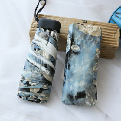 复古花轻巧折叠女士晴雨伞五折迷你遮阳伞太阳伞防紫外线手机伞淡雅素花