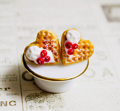 Waffle earrings miniature food