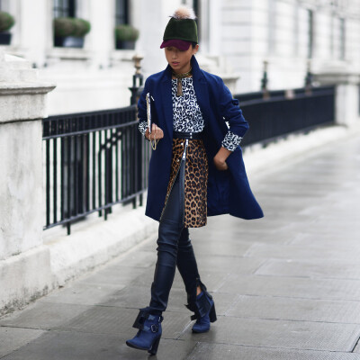 Margaret Zhang - Preston & Olivia Bobble Hat, Mania Tassel Necklace,
Whistles Leopard Shirt, Whistles Leopard Split Skirt, Whistles Leopard
Coat, River Island Leather Leggings, Tibi Buckle Boots - Bob…