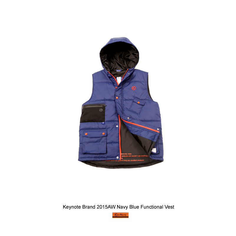 Keynote Brand 2015AW Navy Blue Functional Vest带帽夹棉马甲