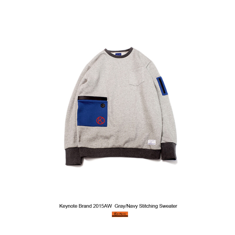 Keynote Brand 2015AW Gray/Navy Stitching Sweater加绒功能卫衣