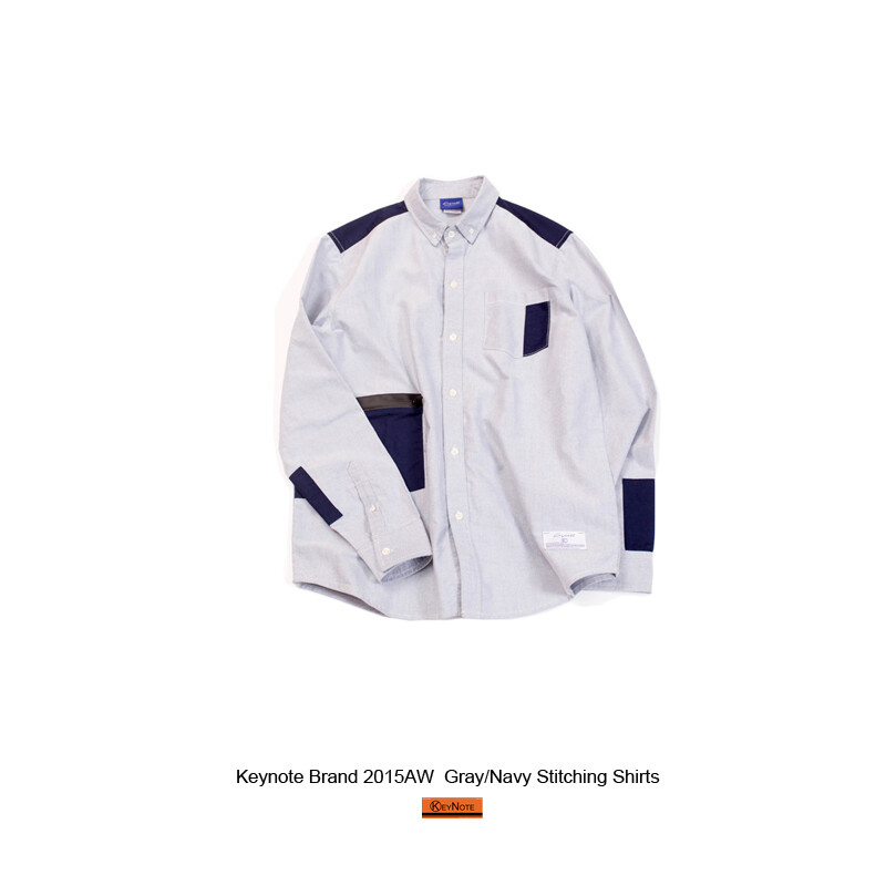 Keynote Brand 15AW Gray/Navy Stitching Shirts牛津纺贴布衬衫