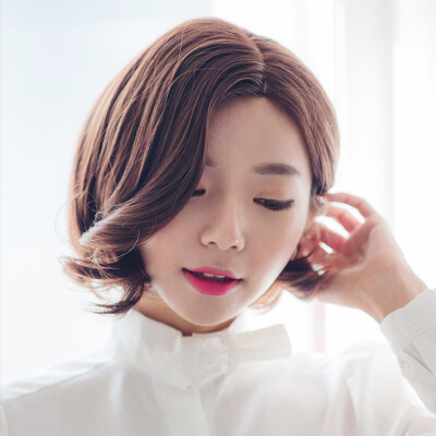 韩国女生气质中分斜分BOBO头 假发女 短发 梨花头蓬松自然 短卷发