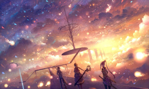 P站手绘插画光影人物天空星空植物风景壁纸桌面by 防人