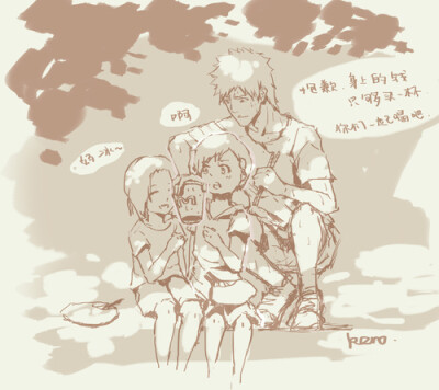 【一杯可乐两只吸管】啊啊突然想画【温暖三十题】0-0然后这是第一题。我想以一护和妹妹们的日常为主题【不过我要强调我！不！萌！兄！妹！我只是想画一护好哥哥的样子0V0】