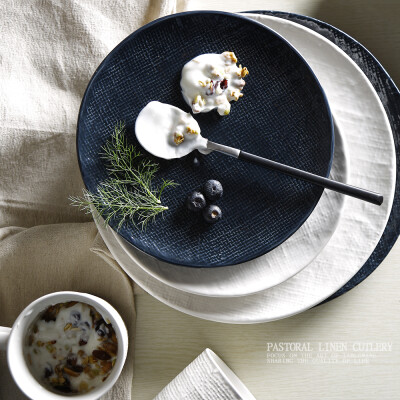 梵格 创意复古布纹日式陶瓷餐具套装马克杯茶杯沙拉碗菜盘寿司盘