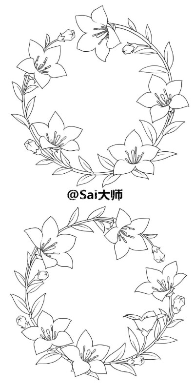 #绘画学习# 花环线稿设计绘制素材，顺便附上练习方法~