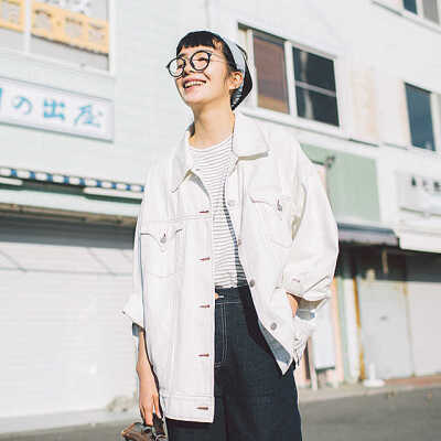 鹿与飞鸟原创宽松BF风全棉水洗牛仔衣外套 763
