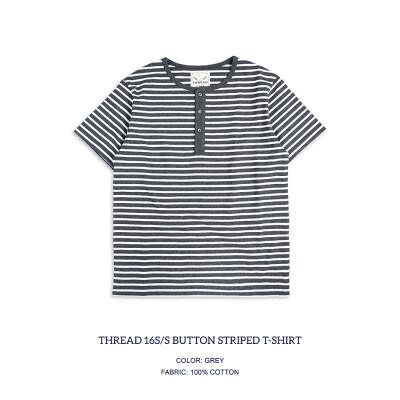 THREAD16S/S BUTTON STRIPED T-SHIRT 亨利领德国棉条纹T恤