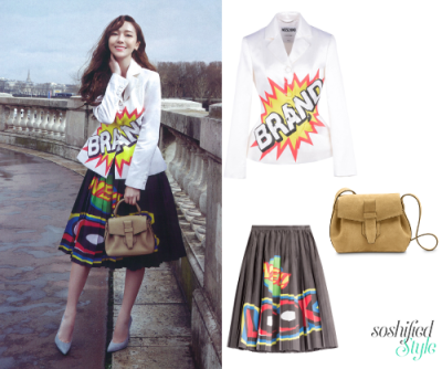 Moschino:
White Blazer @ moschino.com $2,049
Printed Pleated Skirt @ stylebop.com €1.299
Lancel: Charlie de Lancel Crossbody Bag @ lancel.com $1,630