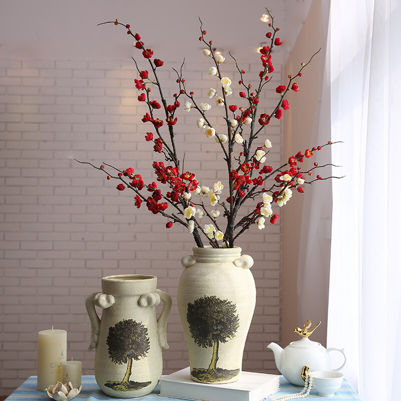 家居饰品高仿真花卉装饰梅花花瓶客厅餐桌茶几花瓶整体花艺摆设品