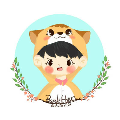 Q版EXO0408四周年賀圖fanart萌BAEKHYUN邊伯賢EXO動物城手繪插畫頭像by.54白火山