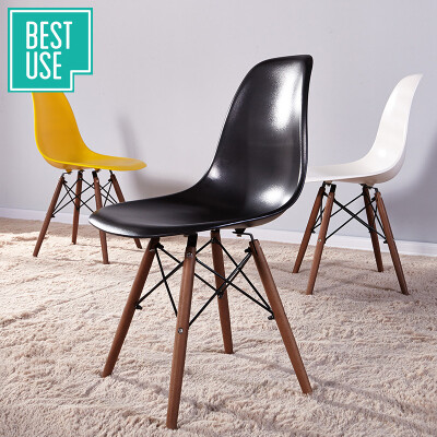 百思宜 黑胡桃木伊姆斯椅子创意设计师家具 塑料实木餐椅洽谈椅