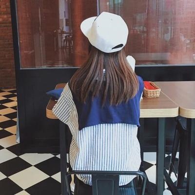 2016 春季新款韩版竖条纹显瘦百搭两件套披肩 衬衫女