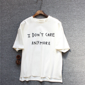 美丽家2016早春新款韩版打底纯棉加厚字母印花宽松短袖女T恤