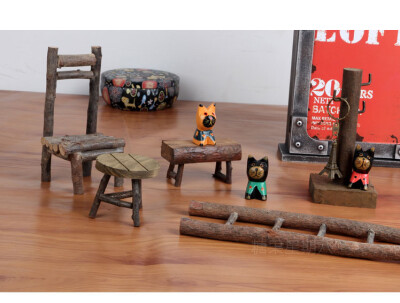 zakka复古木质桌面摆件摆设工艺品，家居饰品小凳子小椅子装饰品。