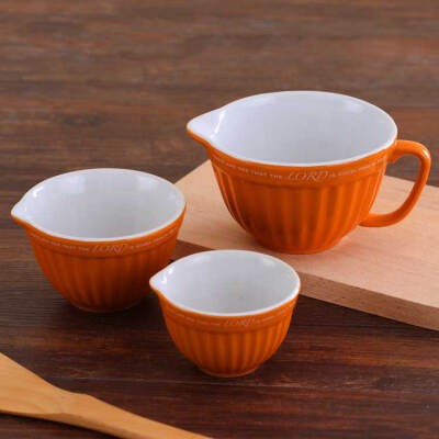 厨格格 三件套陶瓷量杯 尖嘴汁斗陶瓷碗 甜品碗 多功能烘焙工具