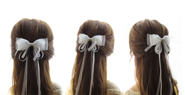 原创手工发卡蝴蝶结发饰发夹饰品飘带白色小龙女伴娘超仙头饰纱