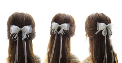 原创手工发卡蝴蝶结发饰发夹饰品飘带白色小龙女伴娘超仙头饰纱