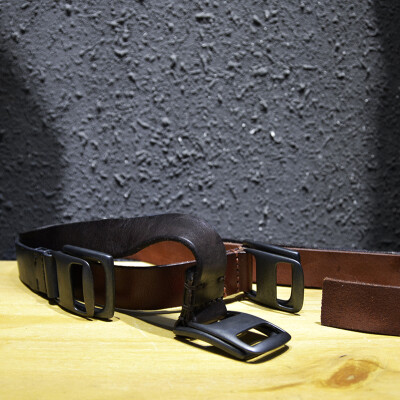 0165 Vintage leather belt素面双扣文艺有感 牛皮皮带腰带