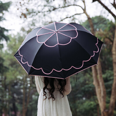 太阳伞防紫外线三伞日系小清新纯色百搭黑胶涂层防晒遮阳晴雨伞