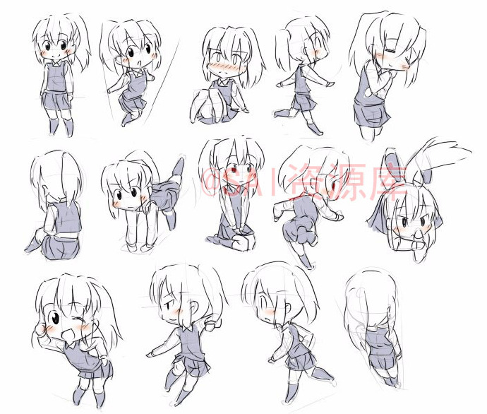 #SAI资源库# 动漫Q版速成画法&角度教程！掌握好表情动态是关键，Q版可不止是3头身的问题哦╭自己收藏，转需~