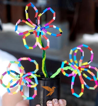 可爱的儿童手工制作吸管花