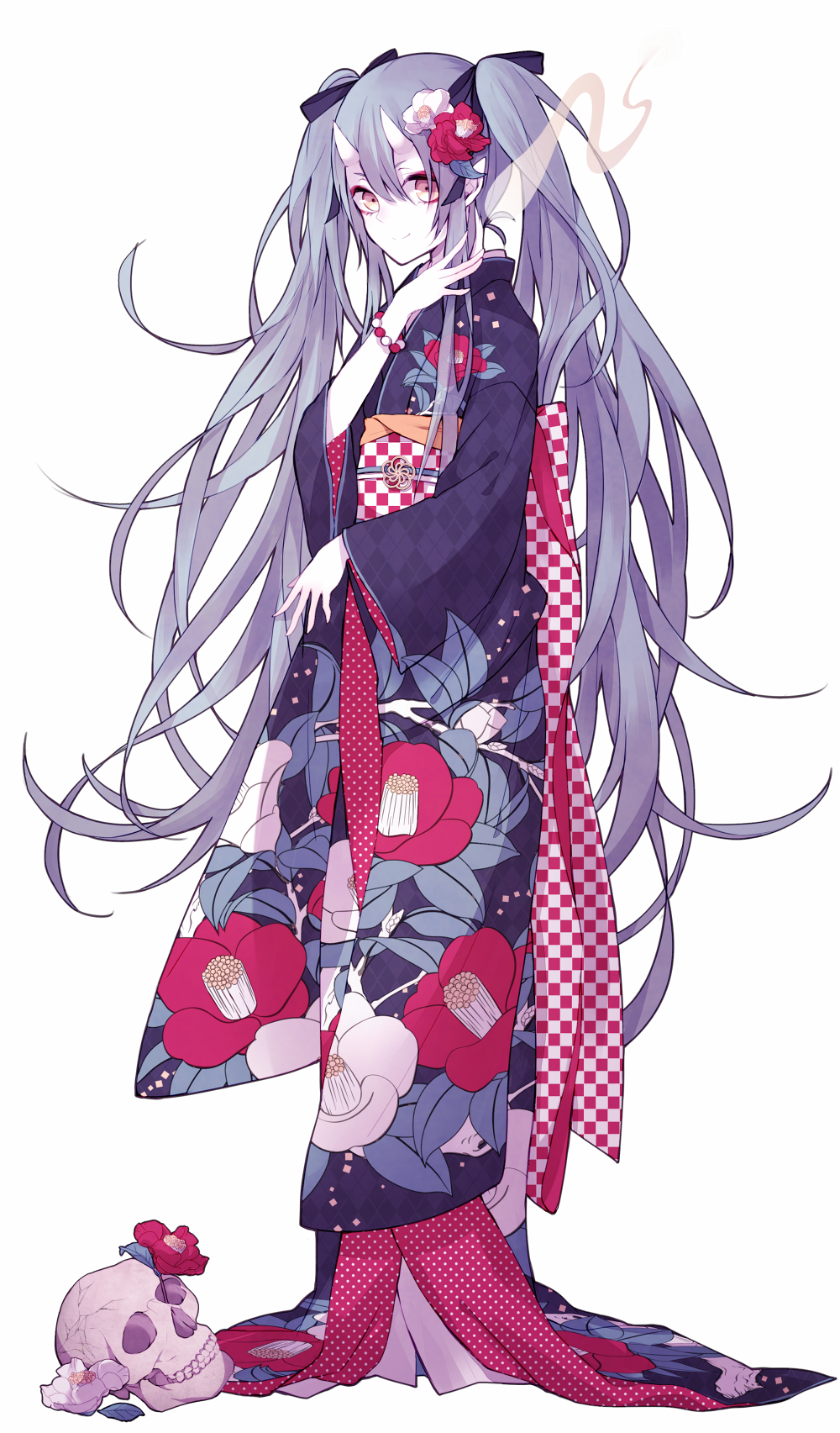 二次元 美少女 初音 古风 和服 骷髅 黑暗