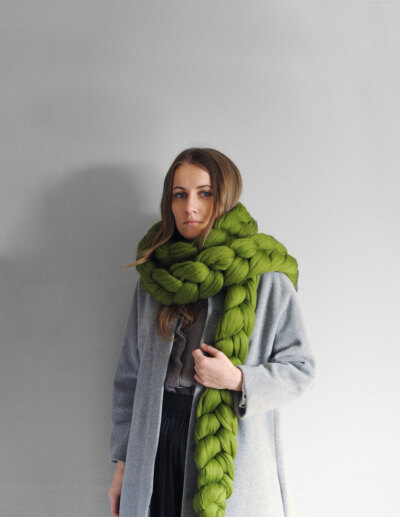 代购 乌克兰设计师Anna 纯羊毛美利奴手工23micron柔软超长围巾 CHAIN