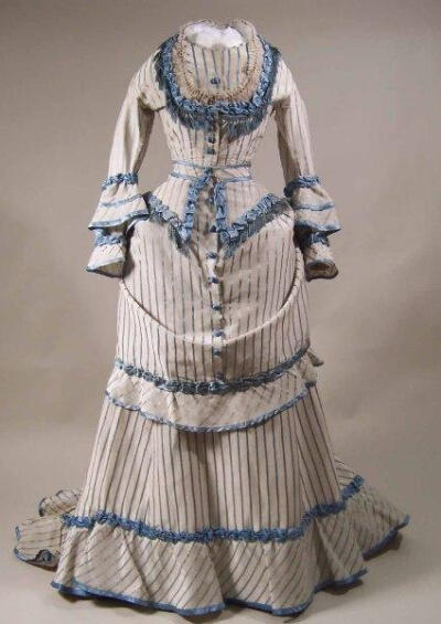 Striped Satin Dress with Day and Evening Bodices, ca. 1871-73
via Manchester Galleries