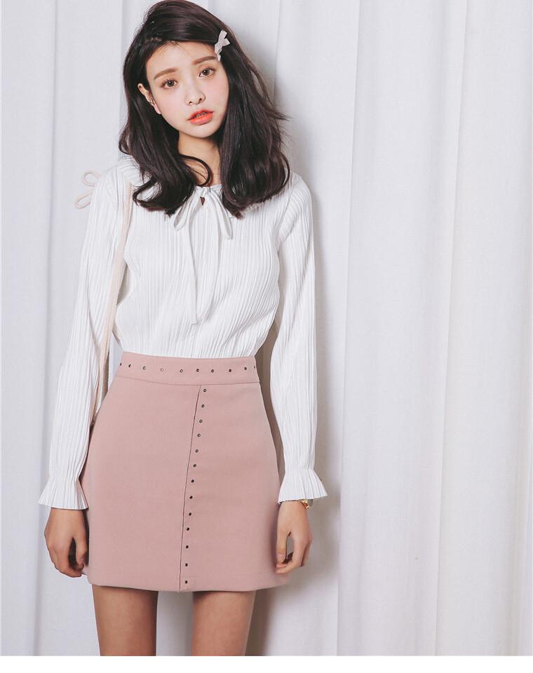 【水滴森林】韩版系带蝴蝶结娃娃领宫廷式灯笼长袖衬衫