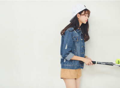 【水滴森林】破洞长袖短款牛仔外套女bf风原宿洗水宽松夹克