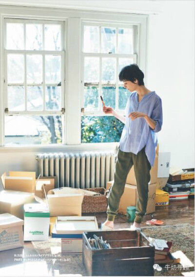 Blue blouse + olive slacks 