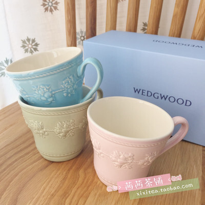 代购 现货 Wedgwood 皇室御用 festivity蓝绿粉色浮雕下午茶对杯礼盒