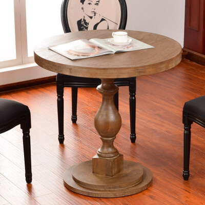 欧式实木茶几圆桌做旧餐桌婚纱拍照桌木方桌酒店咖啡厅餐桌