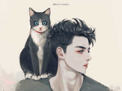 EXO吴世勋0412生日贺图fanart手绘插画我爱喵星人by.AESTIVANOX