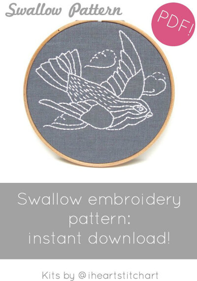 PDF embroidery pattern, bird hand embroidery design, DIY needlecraft
pattern, bird embroidery download, swallow pattern, DIY embroidery art