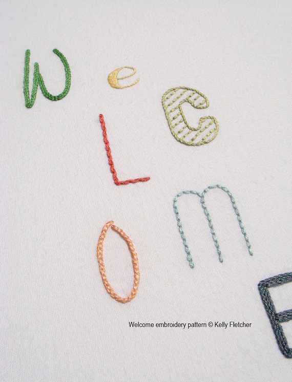 Welcome hand embroidery sampler pattern