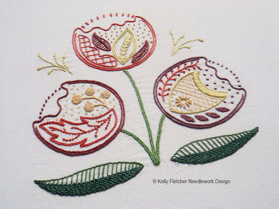 Regality Modern Jacobean crewel hand embroidery pattern