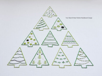 Tree Stack hand embroidery pattern, Christmas PDF + printable gift tags