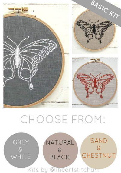 Butterfly embroidery kit, DIY needlecraft, modern hand embroidery,
butterfly embroidery pattern, embroidery hoop art kit, gifts for her