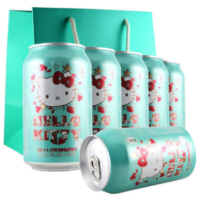 包邮Hello Kitty拉脱维亚进口草莓味可乐饮料汽水330ml*6听