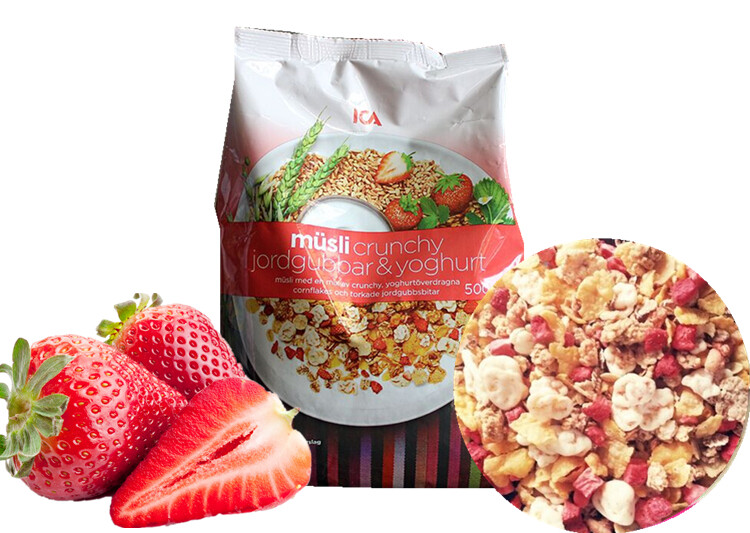 现货包邮瑞典ICA进口草莓酸奶球水果燕麦片营养早餐冲饮免煮即食