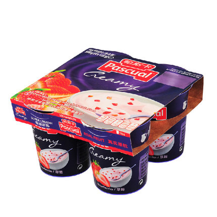西班牙原装进口 PASCUAL帕斯卡草莓味巴氏热处理全脂酸奶 125g*4