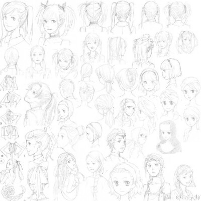 #绘画学习# 超多款男生，女生发型设计绘制素材！收着练习~（来源： @Photoshop大师 ）