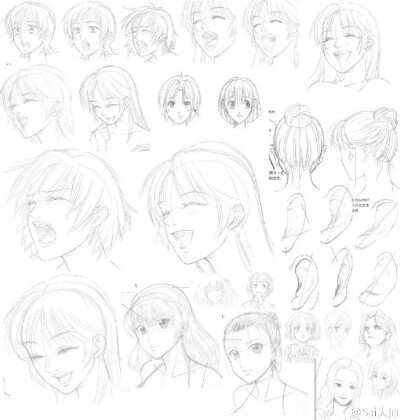 #绘画学习# 超多款男生，女生发型设计绘制素材！收着练习~（来源： @Photoshop大师 ）