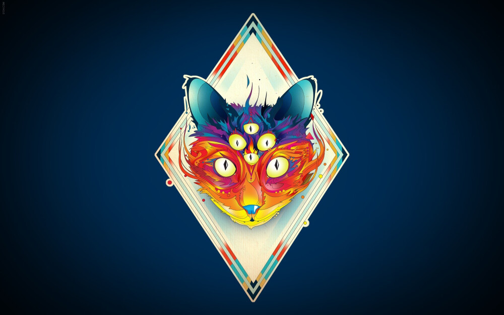 General 1920x1200 artwork Matei Apostolescu surreal cat eyes diamonds
blue background