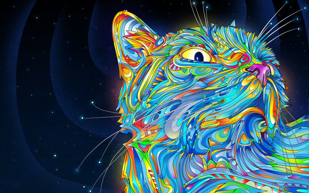 General 2560x1600 psychedelic cat colorful digital art Matei Apostolescu