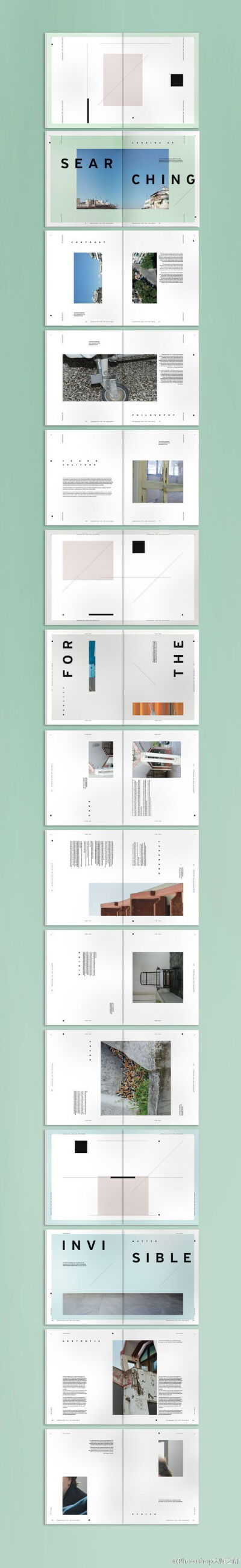 #俺们都是设计师# 一组简洁实用的画册版式设计，没灵感的时候可以试试这些！转给需要的伙伴们吧~ （cr：@Photoshop大师 ）
