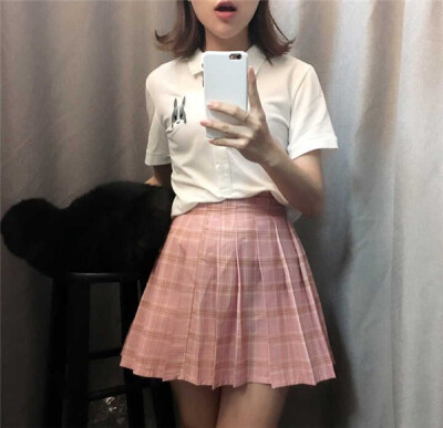 可可里小姐~韩国ulzzang夏装可爱卡通polo衫领短袖纯棉AAT恤女